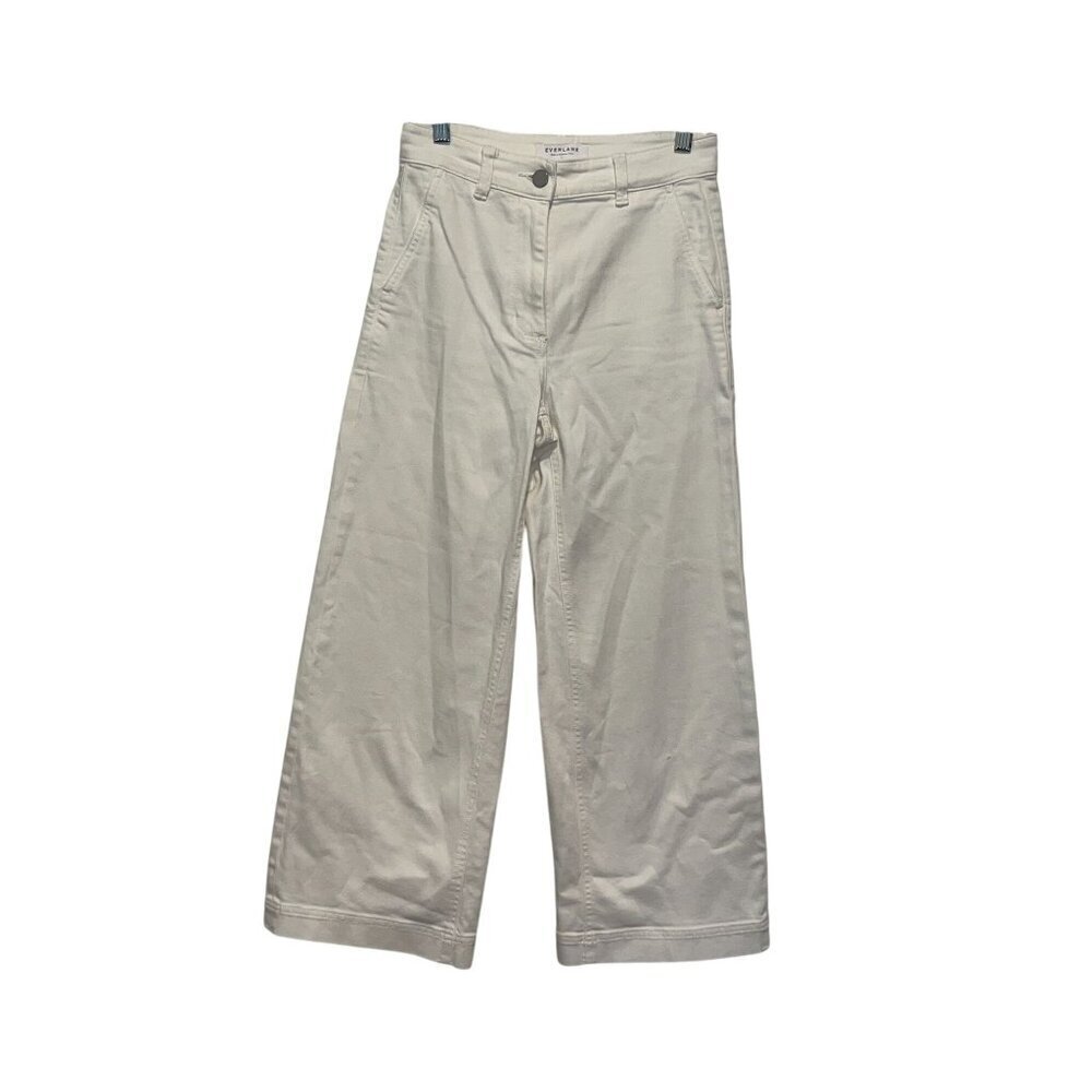 Everlane Womens High Rise  Wide-Leg Pants Ivory Size 2 Cotton Blend